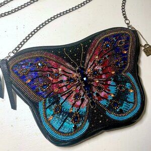 Mary Frances Jewels Butterfly Beaded Leather Crossbody Bag (NWOT)